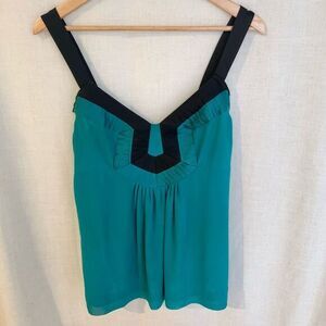 Mixit Y2K‎ Going Out Top Women Size L Teal Black Strappy Tank Pleated Festival